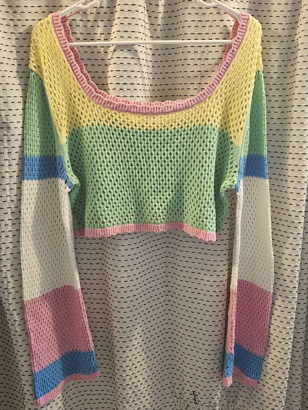 Pastel Rainbow Cropped Knit Sweater - Pink, Yellow, Mint, Blue, White